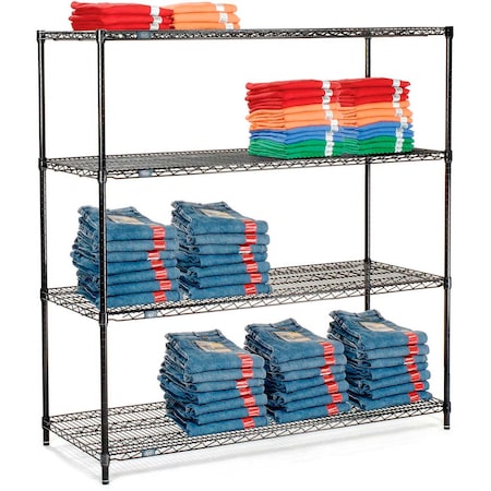 Nexel Black Epoxy, 4 Tier, Wire Shelving Starter Unit, 60W x 21D x 63H 21606B